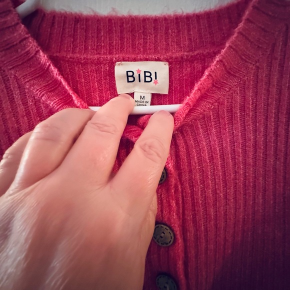 BiBi Ribbed Henley Button Top - Rose - Picture 2 of 5